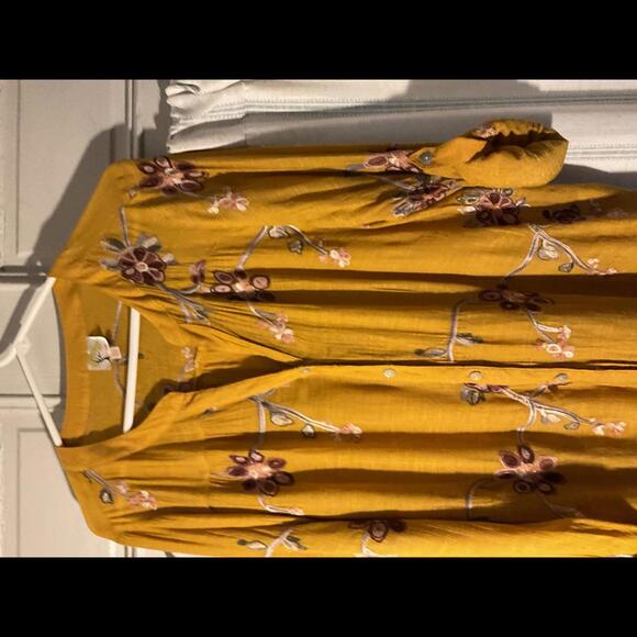Anthropology Fig and Flower Mustard Gauze Embroidered Button Up Blouse 2X - Picture 2 of 11